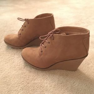 Xappeal tan bootie wedges- worn once!